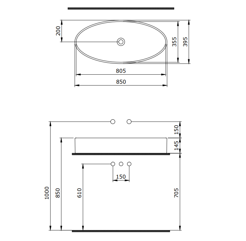 LAVABO VESSEL 85X39.5 BELI OVALNI BOCCHI - Слика 2