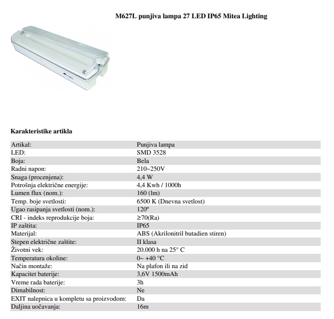 LAMPA LED 27 IP65 PUNJIVA 6500K - MITEA LIGHTING M627L - Slika 4