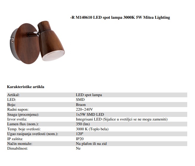 LAMPA LED SPOT ZIDNA 5W/3000K - MITEA LIGHTING M140610 - Slika 2