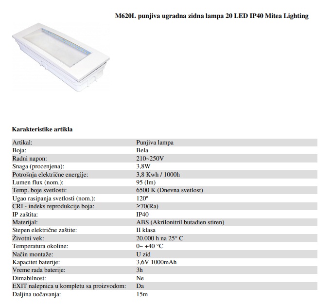 LAMPA LED 20 IP40 PUNJIVA 6500K - MITEA LIGHTING M620L - Слика 8