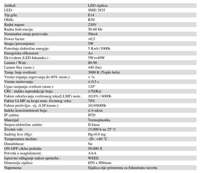 LED SIJALICA E14/5W R50 3000K - MITEA LIGHTING - Слика 3