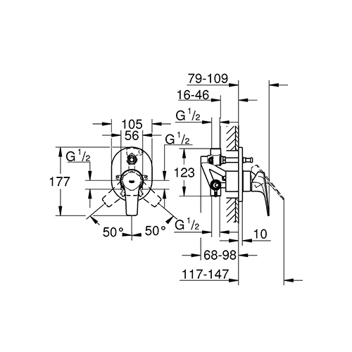 GROHE BAUFLOW UGRADNA BATERIJA za KADu 29045000 - Slika 2