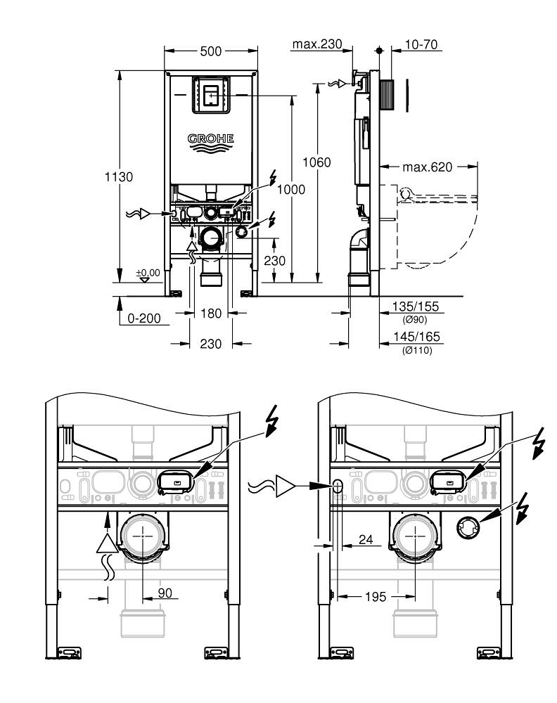 GROHE SET VODOKOTLIĆ 3/1 COSMOPOLITAN HROM TIPKA 39603000/3855800M/37535000 - Slika 3