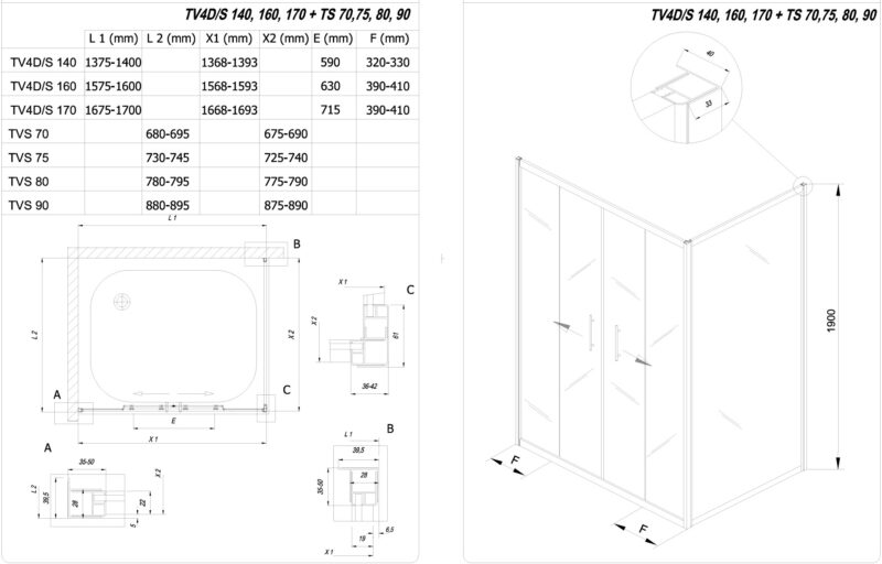 TUŠ VRATA KOLPA SAN TV4D/2 140S/K SILVER 511740 - Слика 3