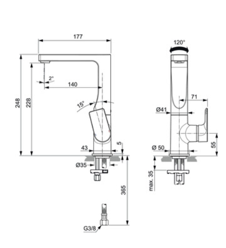 EDGE BATERIJA ZA LAVABO STOJEĆA VISOKA A7111AA - Слика 4