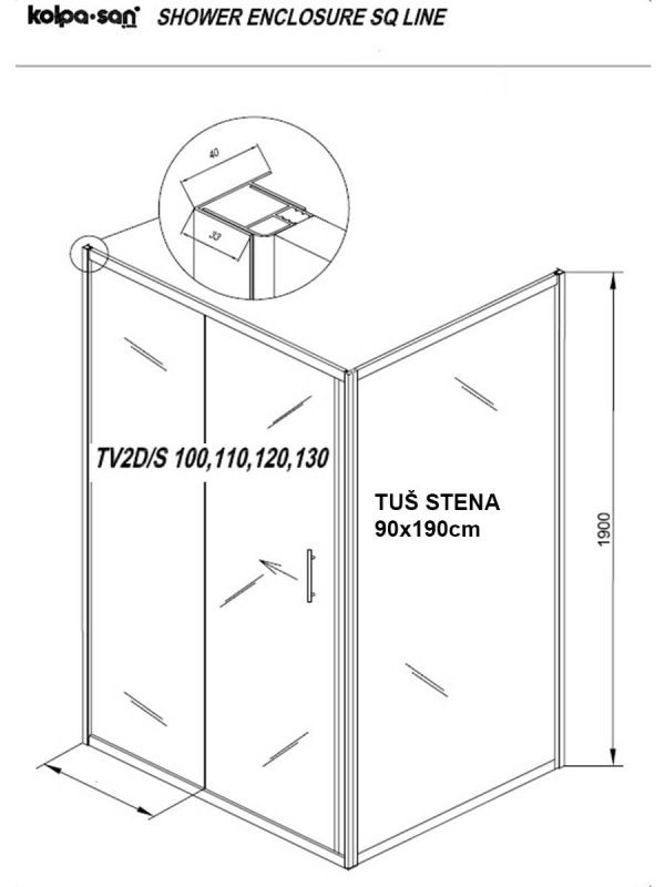 TUŠ STENA KOLPA SAN TS90/K BELA NEW SQ L 527670 - Slika 2