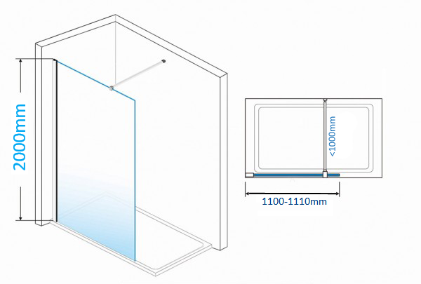 PARAVAN FONTE WALK IN 200X110/8mm KBFOW110 - Slika 2