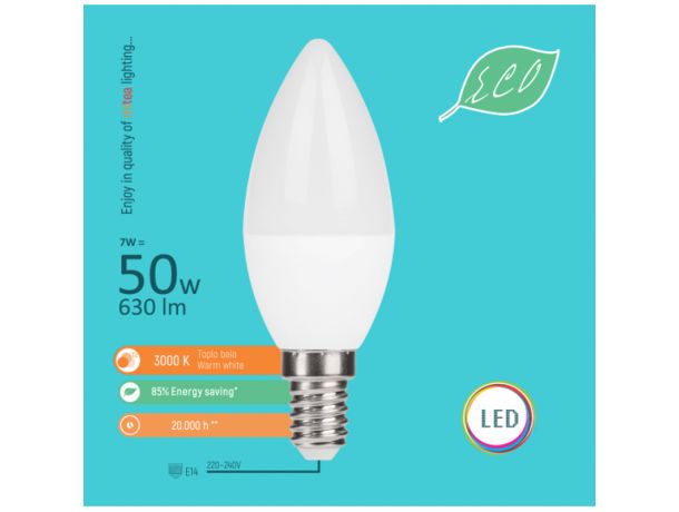 LED SIJALICA E14/7W 6500K C37 ECO