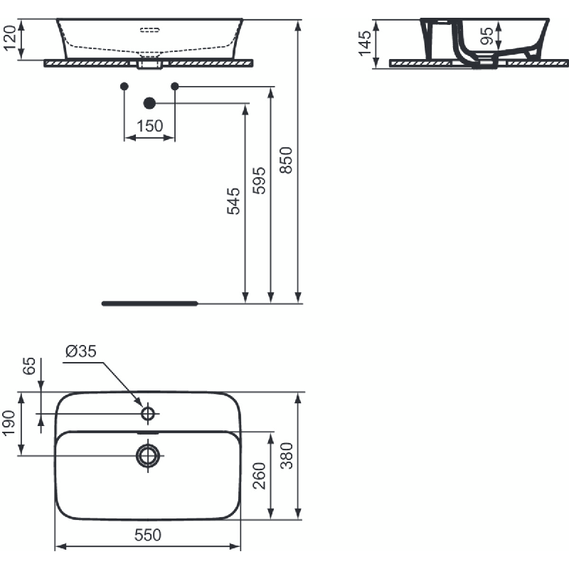 LAVABO IPALYSS 55X38 NADGRADNI E207801 - Slika 3