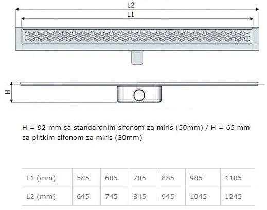 KANALICA ACO SHOWER DRAIN C 785MM SET CLASSIC WAVE 9010.88.44/407717 - Slika 4