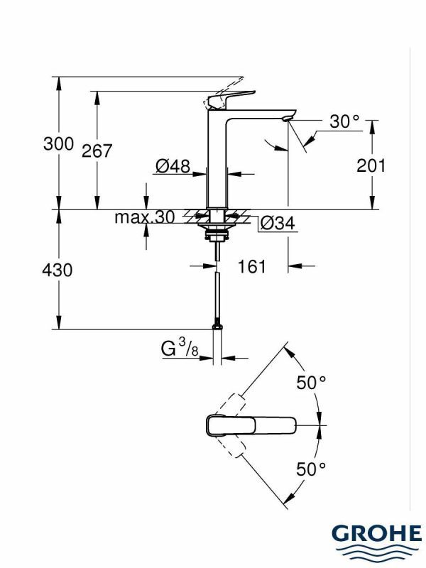 GROHE CUBEO Jednoručna BAT XL STOJEĆA BATERIJA ZA LAVABO CHROME 1017290000 — slika 3