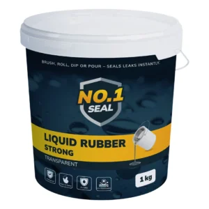Kanta belog poklopca sa etiketom No.1 Seal, tubica plavog dizajna sa nalepnicom Liquid Rubber Strong, transparent, 1 kg.