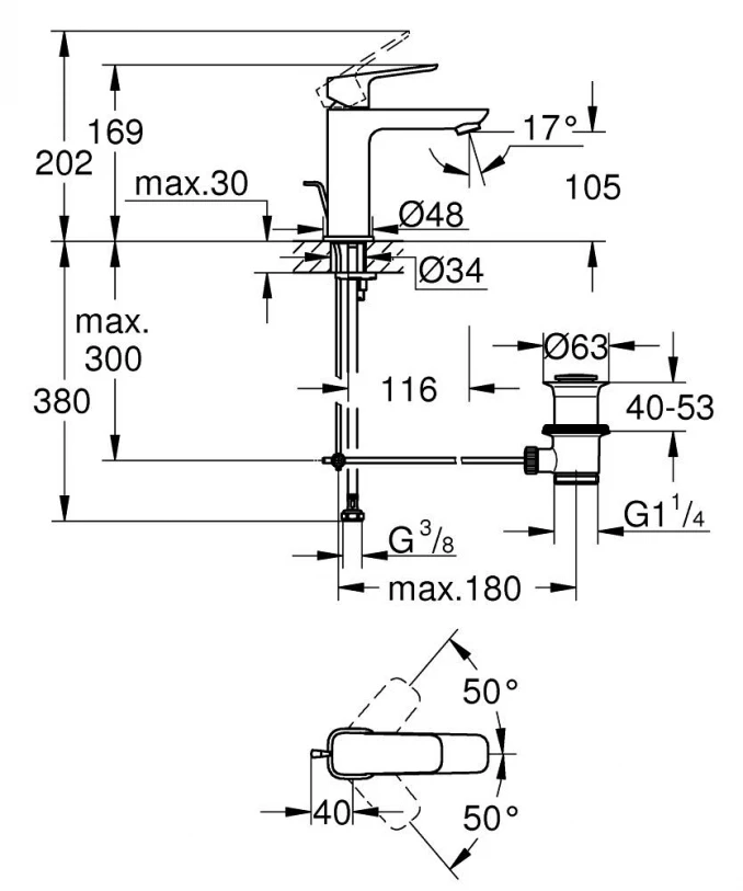 GROHE CUBEO JEDNORUČNA BATERIJA M BLACK MAT ZA LAVABO STOJEĆA 1017492430 - Slika 2