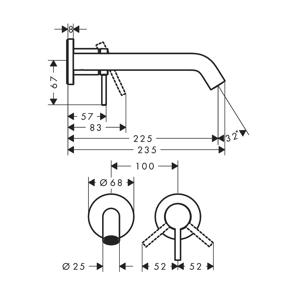 HANSGROHE TECTURIS S UGRADNA ZIDNA BATERIJA ZA LAVABO BLACK MAT 225 MM 73351670 - Slika 3